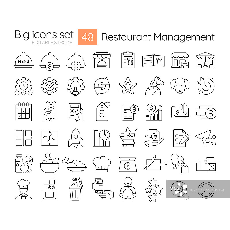 餐厅管理线性图标集图片素材