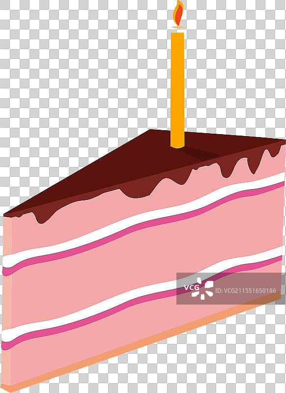 带蜡烛火焰的生日蛋糕切片彩色图标图片素材