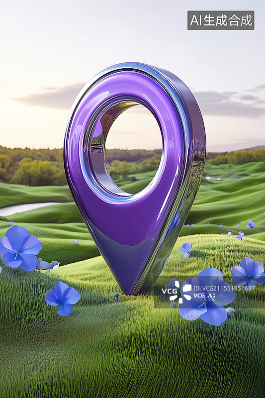 【AI数字艺术】春天草地上的定位标志清新背景图片素材