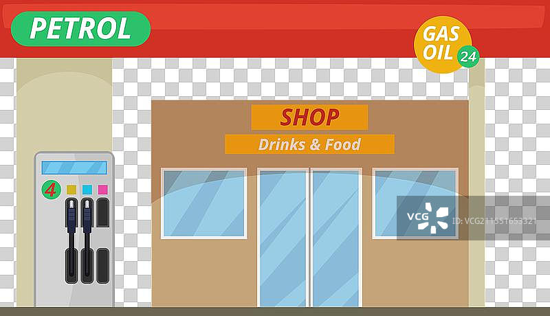 带有杂货店外观的加油站建筑图片素材