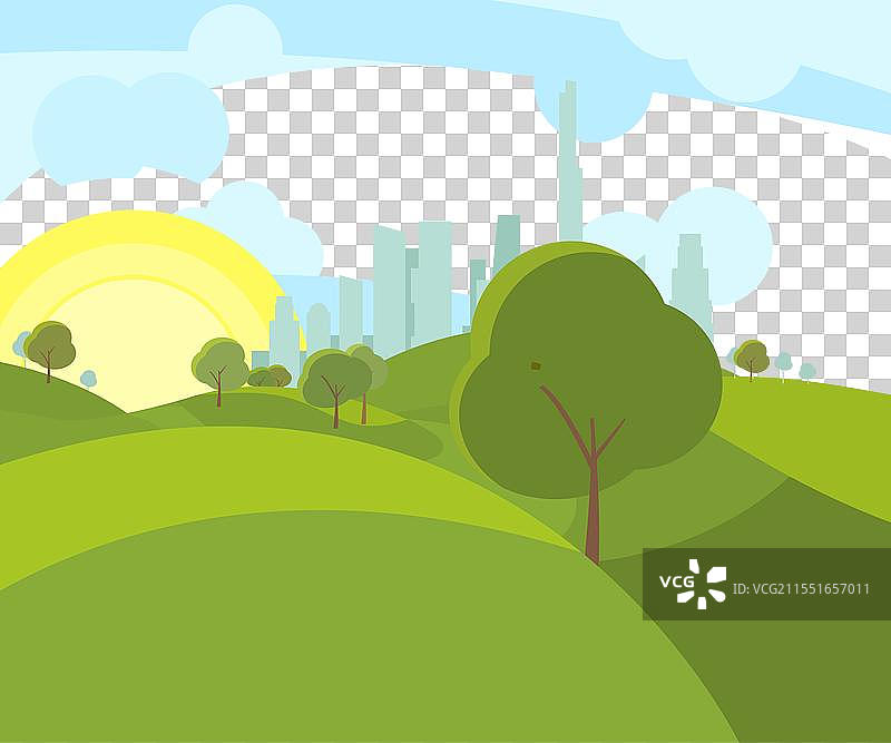绿色山丘日出风景自然色彩图片素材