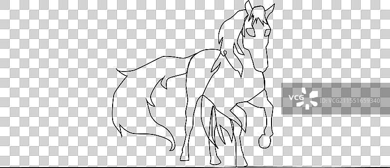 简约风格的一笔画马的自画像图片素材