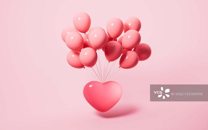 粉色爱心与气球三维渲染图片素材