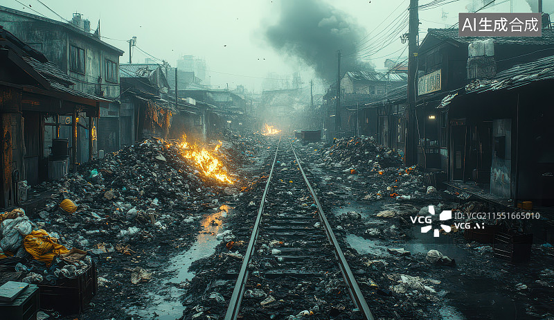 【AI数字艺术】垃圾焚烧发电火力发电垃圾堆场环境保护图片素材