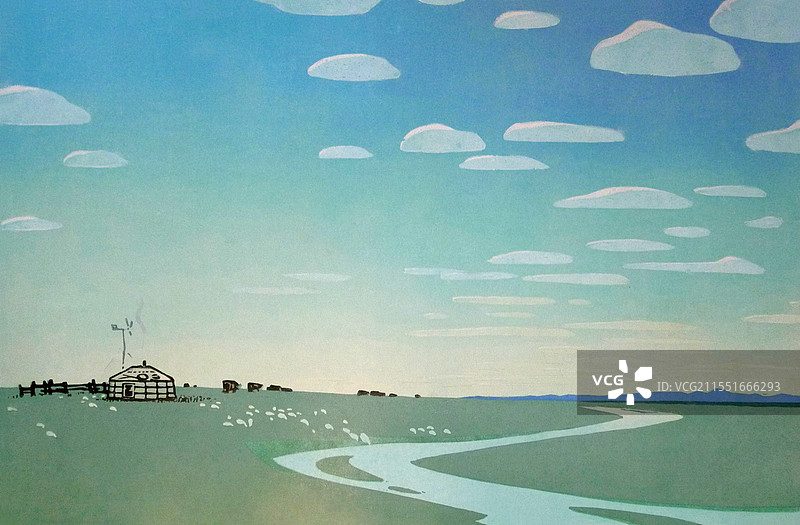 《我的草原》套色木刻图片素材