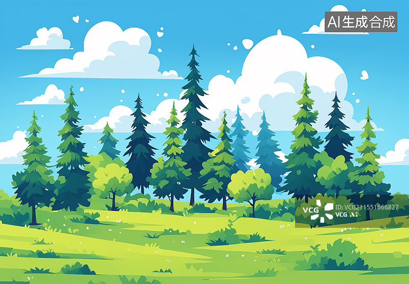 【AI数字艺术】清新森林-简易风格插画保护森林主题图片素材