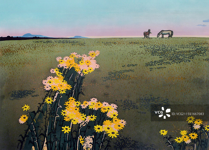 《乡情》套色木刻图片素材