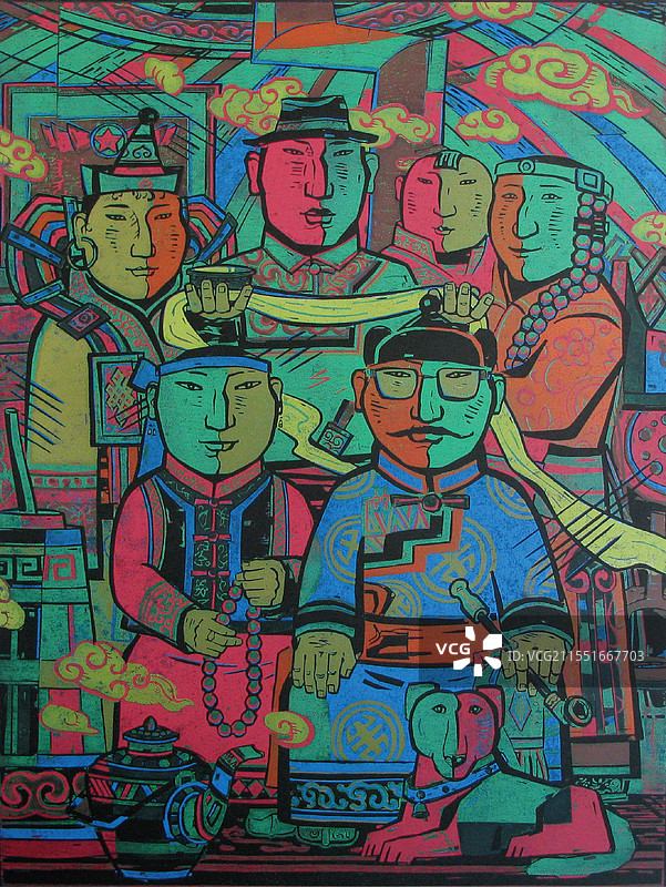 《幸福之家》套色木刻图片素材