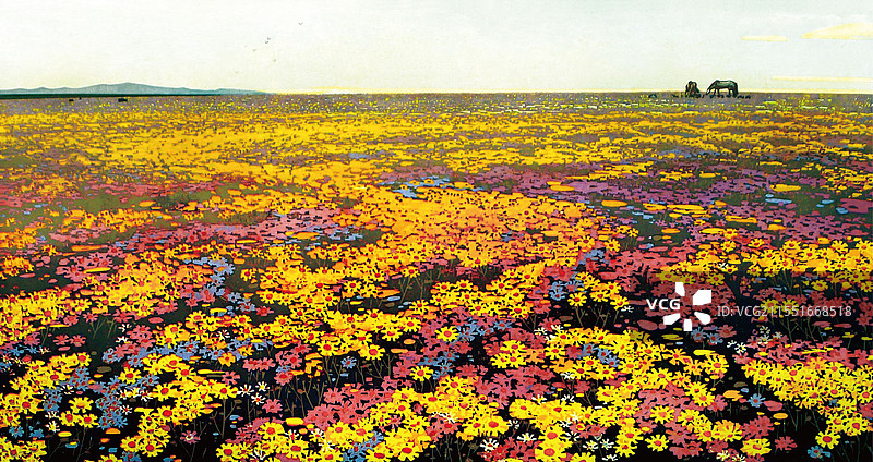 《这片草原》套色木刻图片素材