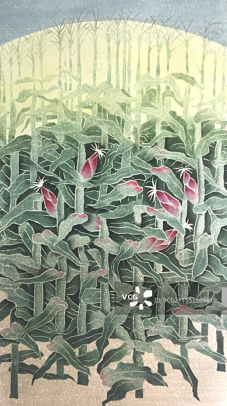 《绿肥红瘦》水印木刻图片素材