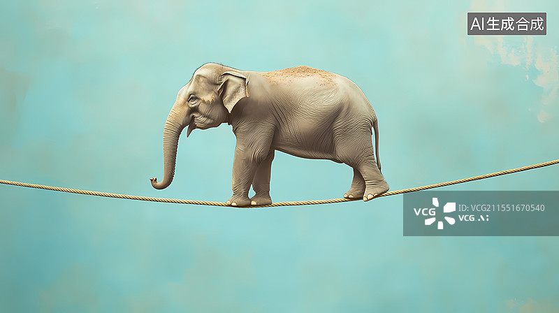 【AI数字艺术】大象走钢丝展现惊人平衡图片素材