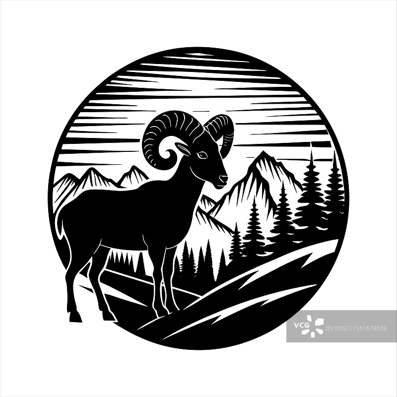 大角羊剪影图片素材