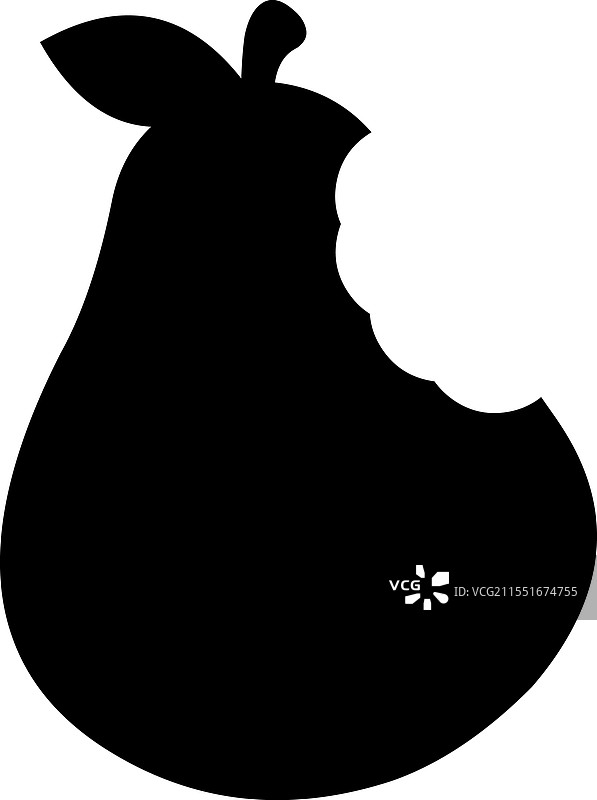 黑色剪影的被咬过的梨子水果图片素材