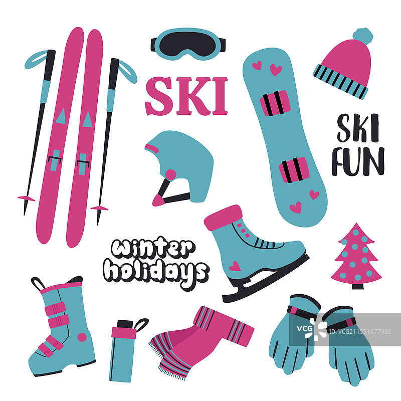 色彩缤纷的冬季运动图案，包含滑雪板图片素材