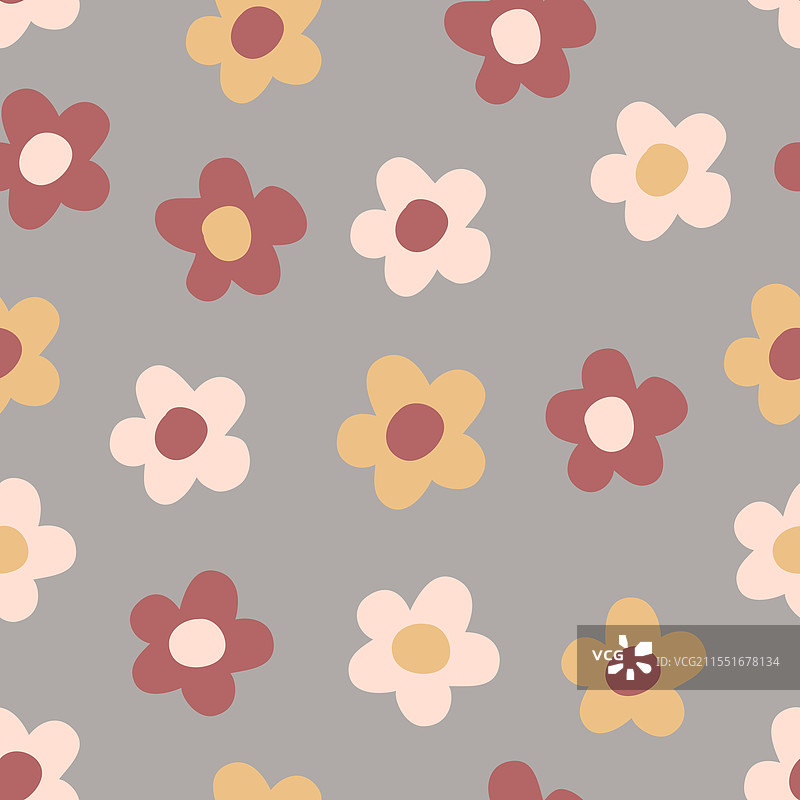 可爱简单的复古花卉无缝图案图片素材