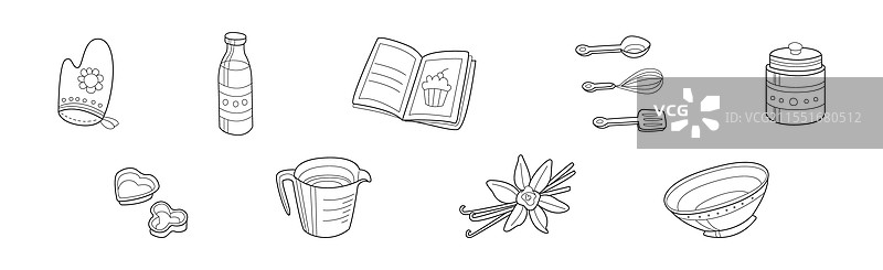 烘焙厨房物品和用品涂鸦线条图片素材