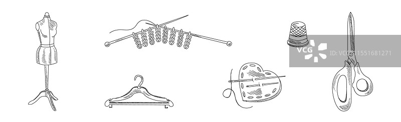 缝纫和针线活的线条素描物品图片素材