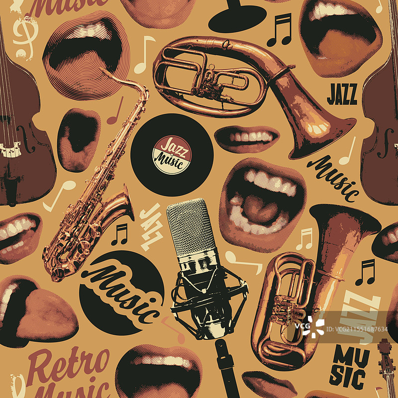 复古爵士音乐主题的无缝图案图片素材