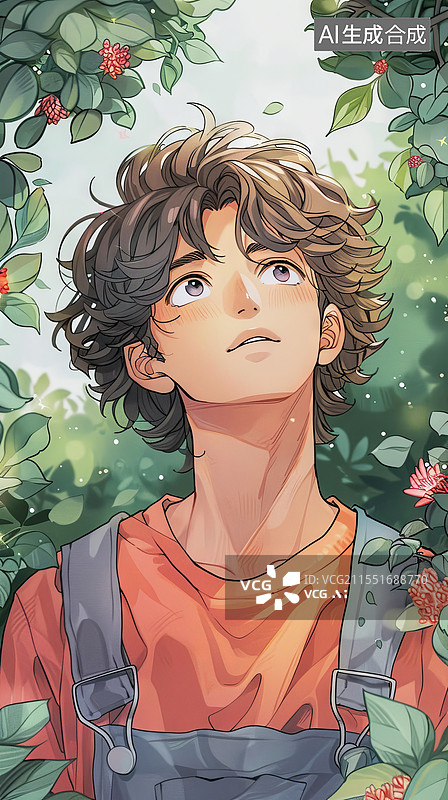 【AI数字艺术】穿着背带裤的可爱的男生背景图图片素材