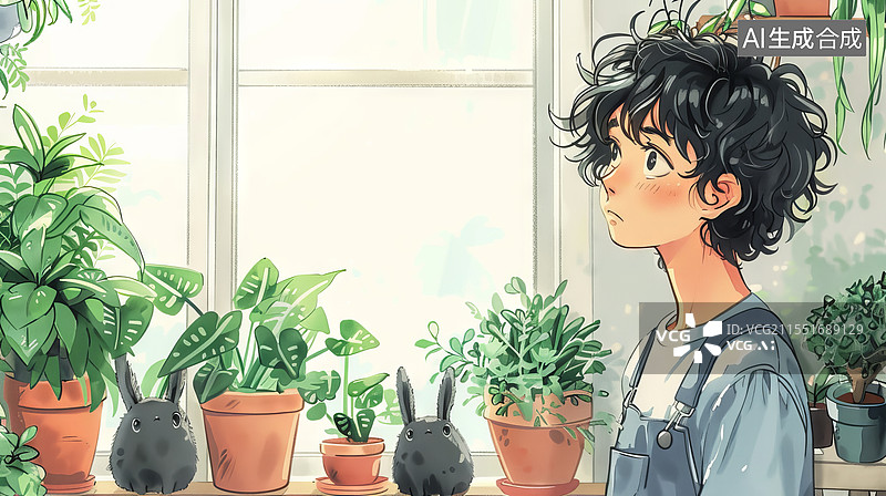 【AI数字艺术】穿着背带裤的可爱的男生背景图2D居右图片素材