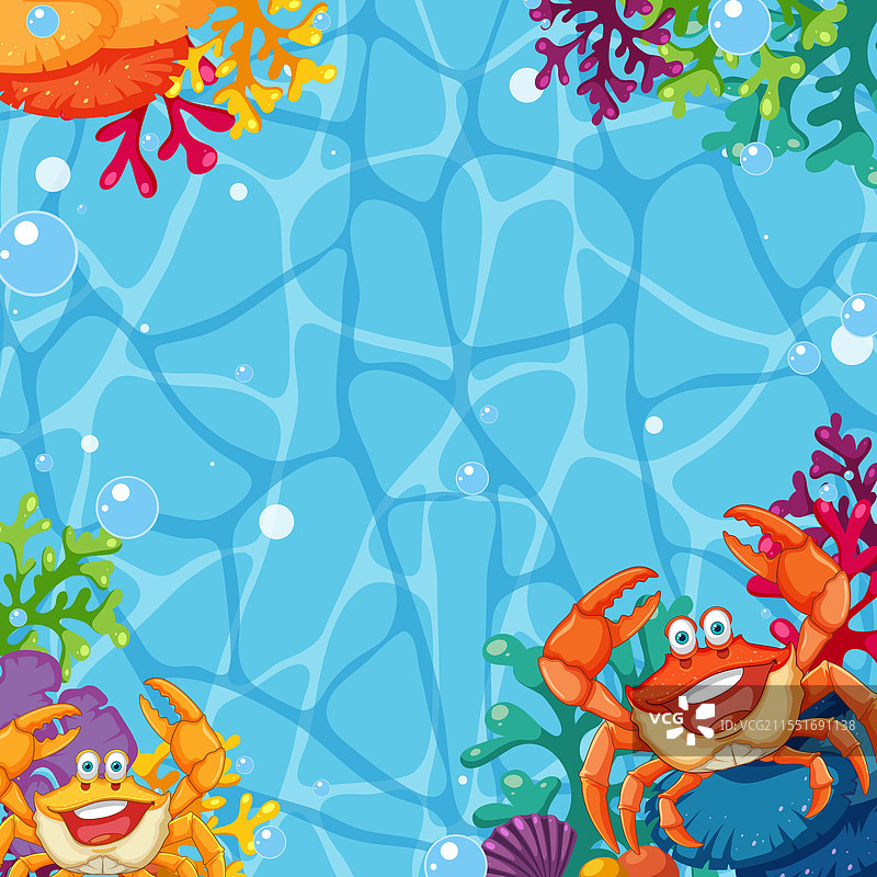 快乐的螃蟹和五彩斑斓的珊瑚在水下图片素材