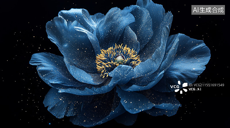 【AI数字艺术】黑色背景蓝色花卉图片素材