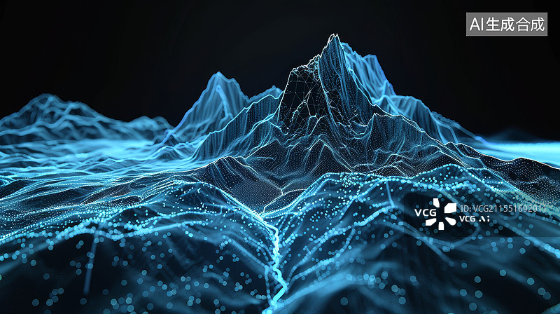 【AI数字艺术】蓝色虚拟数字山峰图片素材
