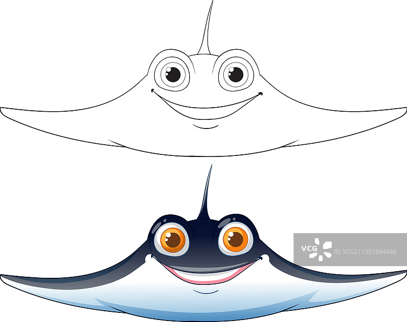 快乐的黄貂鱼，色彩鲜艳且轮廓分明图片素材