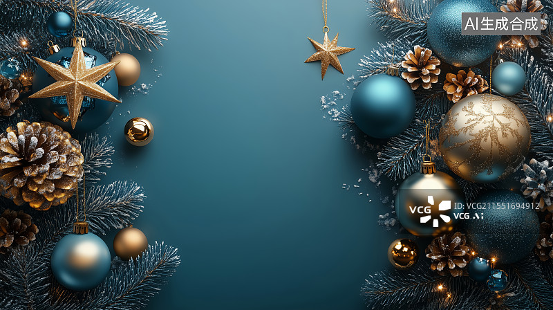 【AI数字艺术】蓝色背景下圣诞装饰背景图片素材