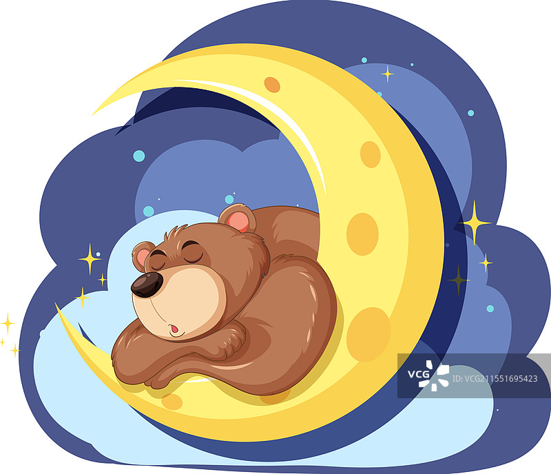 可爱的熊安静地睡在新月上图片素材
