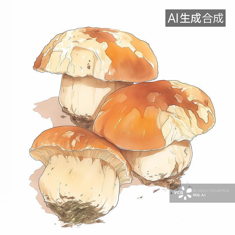 【AI数字艺术】科学科普插画水彩中药材蘑菇松茸图片素材