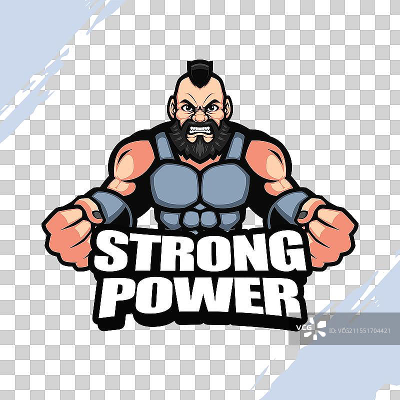 强壮肌肉发达的愤怒男子穿着灰色钢铁盔甲图片素材