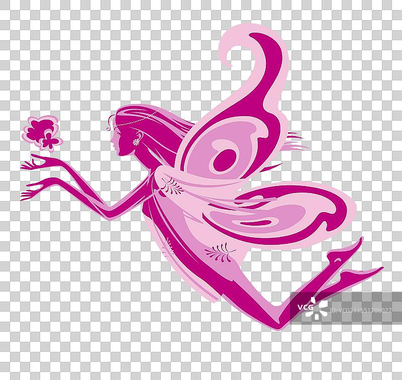 粉色飞翔的仙女女孩，带有装饰性翅膀图片素材