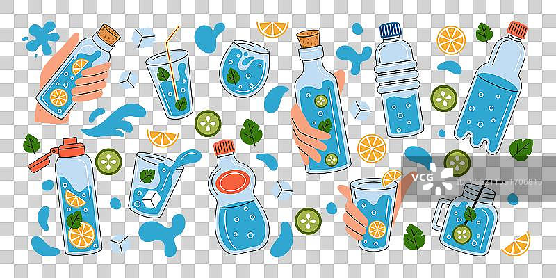手握玻璃水 detox 循环瓶饮料图片素材