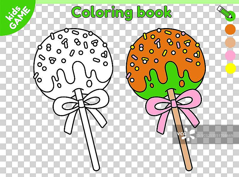 孩子们的涂色页，画着焦糖烤苹果图片素材