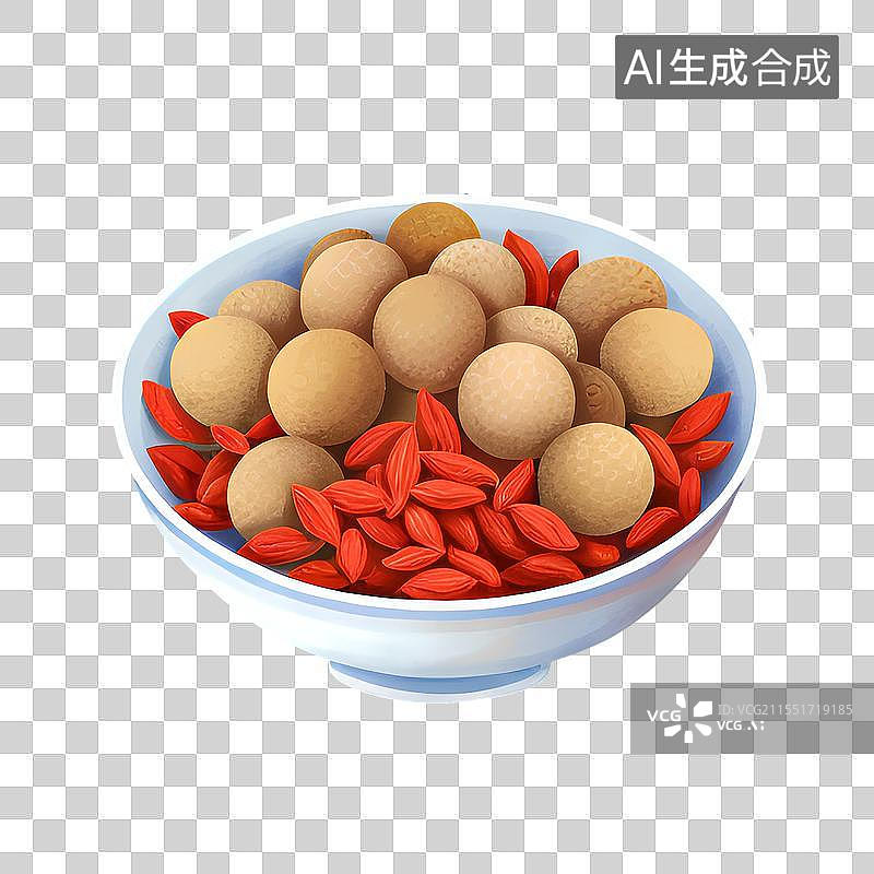 【AI数字艺术】国风手绘插画，桂圆，枸杞，中药，中医，免抠元素图片素材