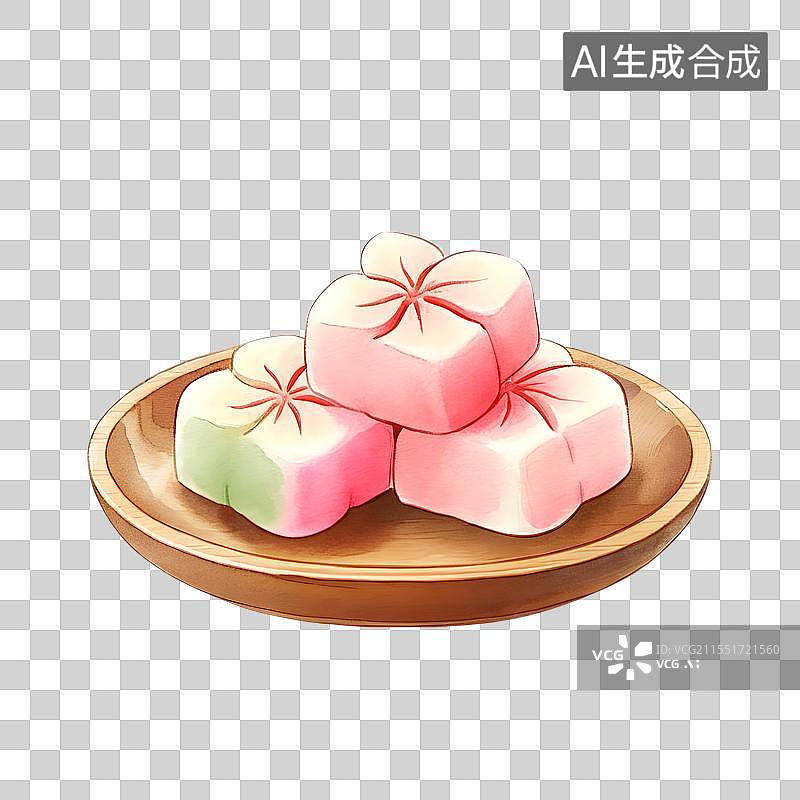 【AI数字艺术】国风手绘插画，传统美食小吃糕点，桃花酥，樱花酥，鲜花饼，茶果子，和果子，中式下午茶甜点免抠元素图片素材
