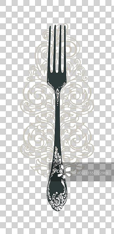 餐厅或咖啡馆的菜单，配有逼真的叉子图片素材