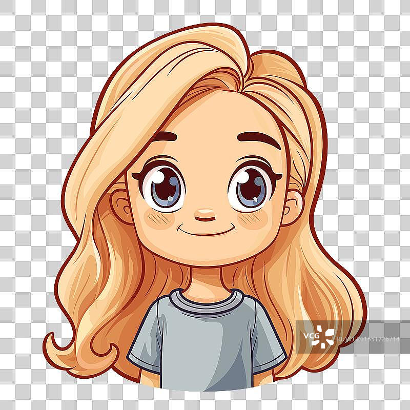 长发金发、蓝眼睛的卡通女孩图片素材
