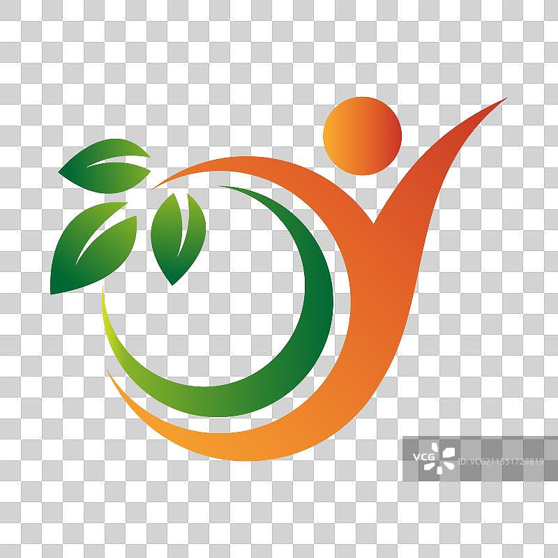 绿色叶子与人类健康的标志设计模板图片素材