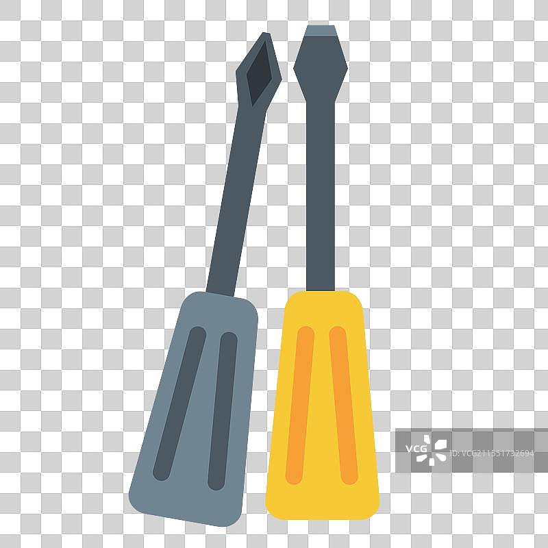 两把螺丝刀，一把平头螺丝刀，带有灰色手柄。图片素材