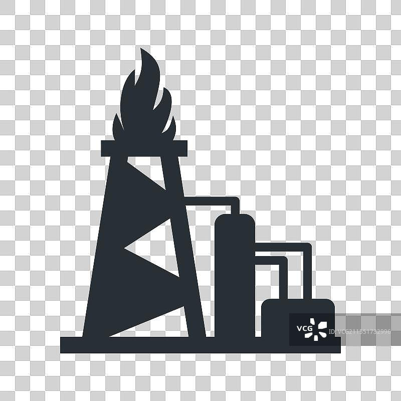 一座顶部有火焰的石油钻井平台图片素材