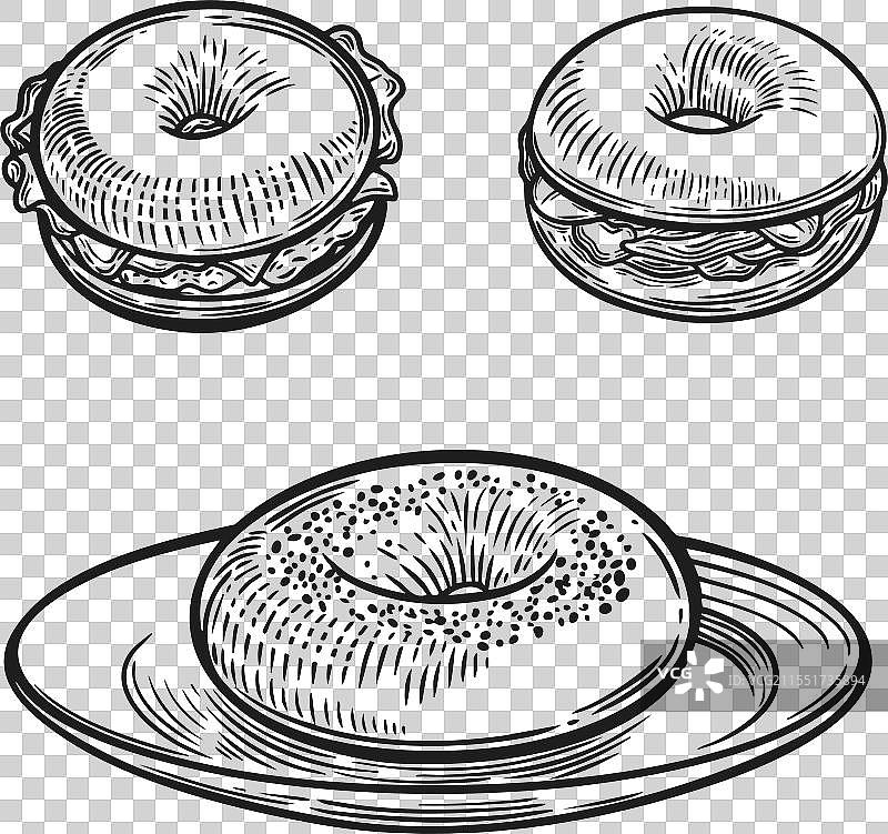贝果线条图，孤立在白色背景上图片素材