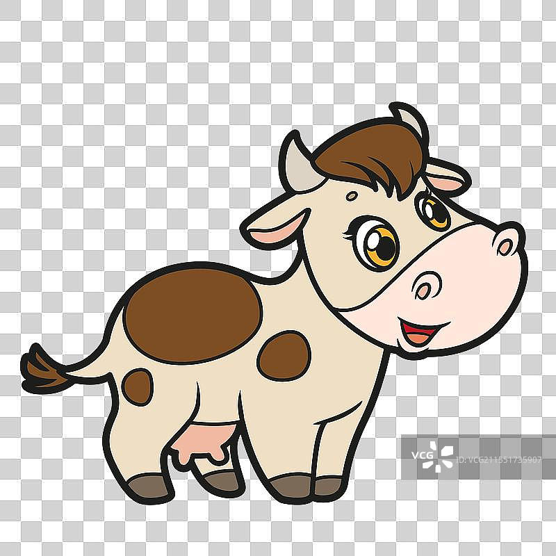 可爱的卡通牛，身上有斑点，背景为白色图片素材