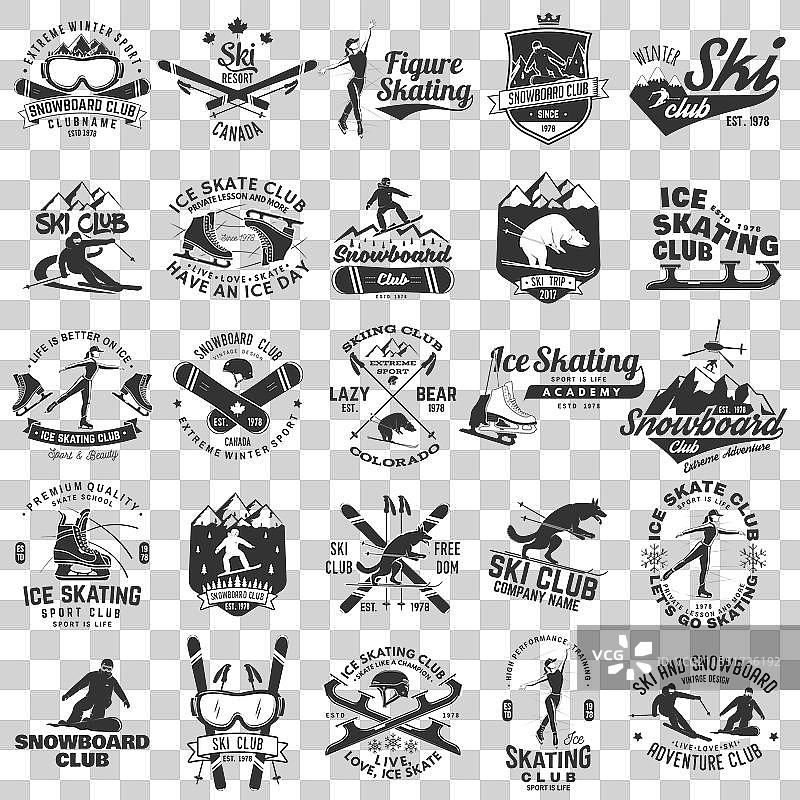 滑雪、冰鞋和单板滑雪俱乐部徽章图片素材