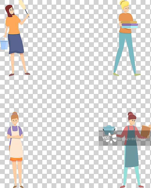 现代卡通家庭主妇图标集图片素材