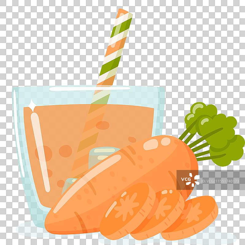 装有冰块、胡萝卜和切片的玻璃杯图片素材