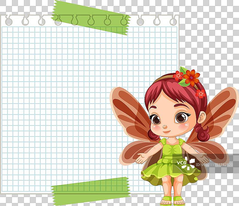 可爱的仙女角色与空白笔记本背景图片素材