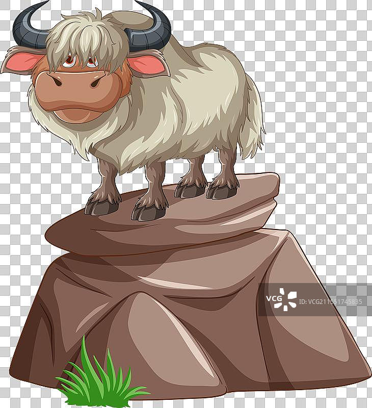 骄傲地站在岩石突出的卡通牦牛图片素材