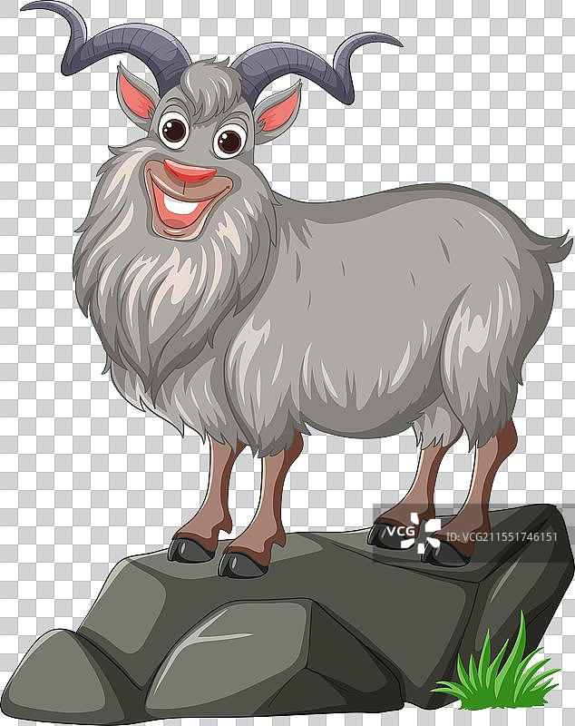 一只快乐的山羊站在岩石上图片素材